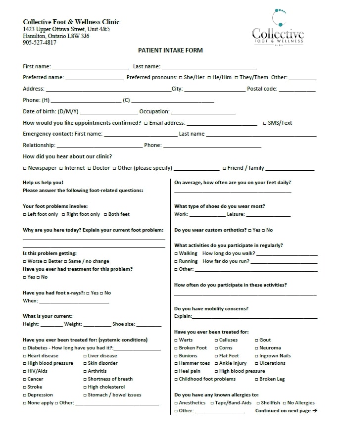 Collective Foot & Wellness Clinic Patient Form
