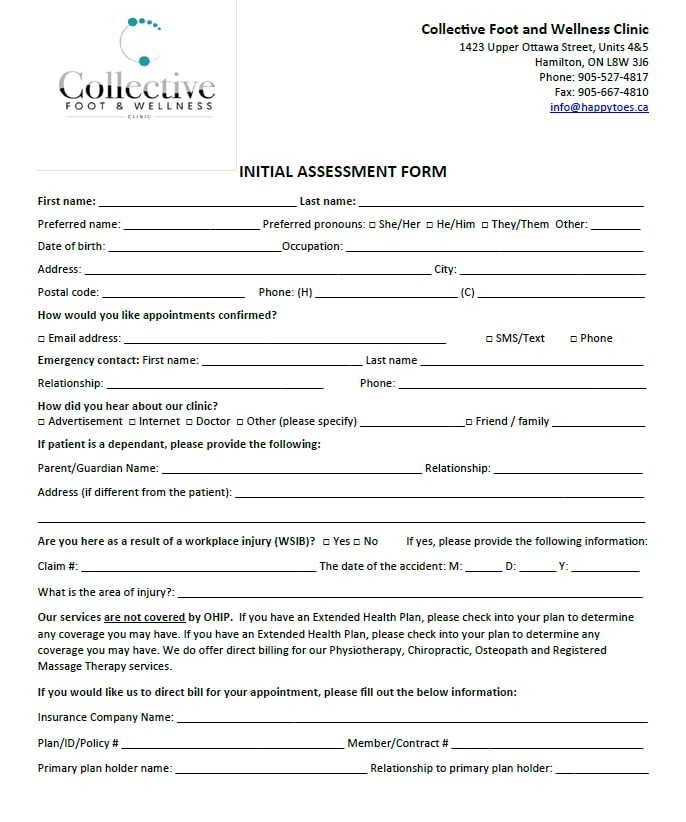 Collective Foot & Wellness Clinic Physiotherapy Patient Form